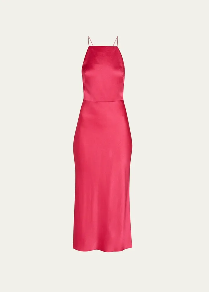 Satin Apron Midi Cocktail Dress