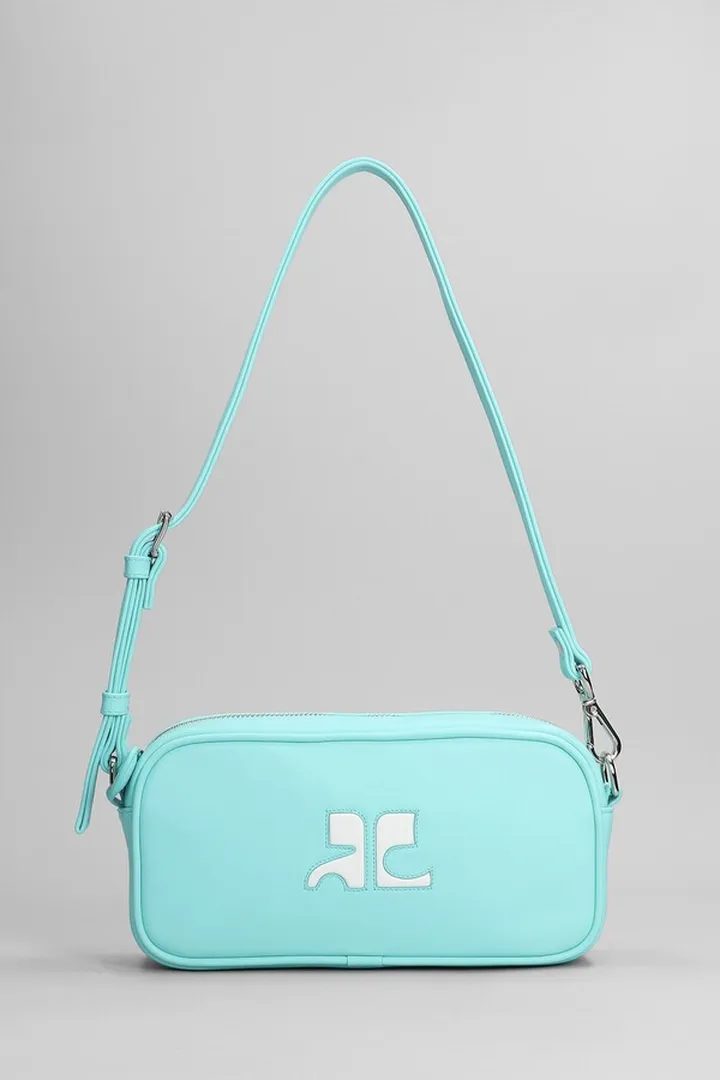 Baguette Camera Cuir Shoulder Bag In Cyan Leather