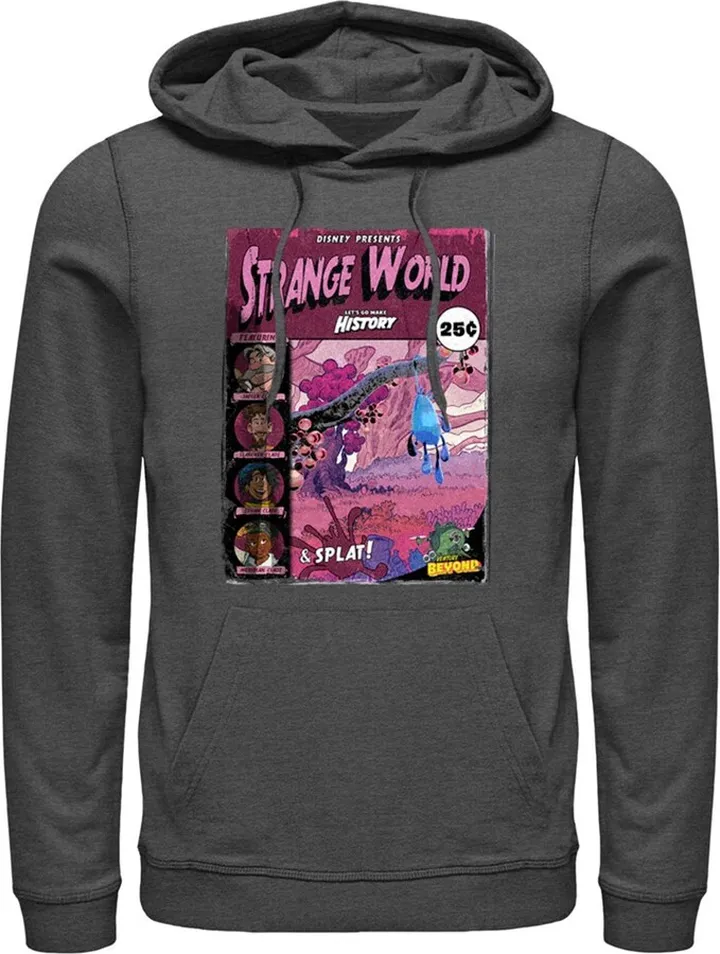 Men's Disney Strange World Comic Book Cover Pull Over Hoodie - Charcoal Heather - X Large