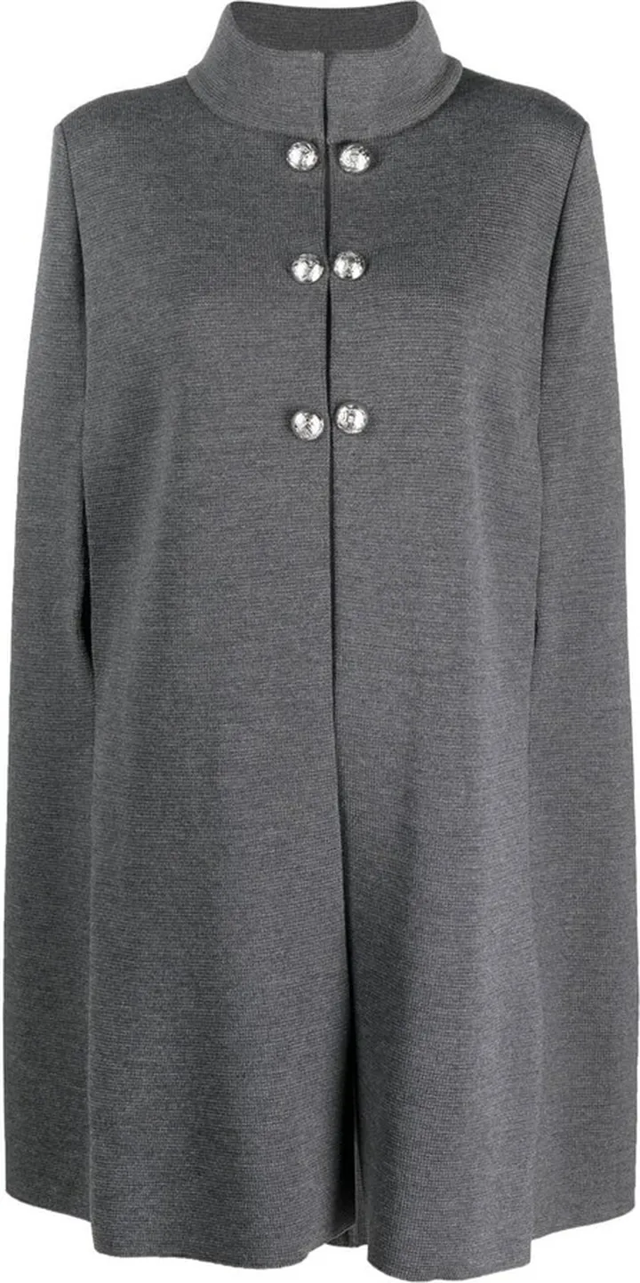 Button-Detail Slit-Sleeve Cape
