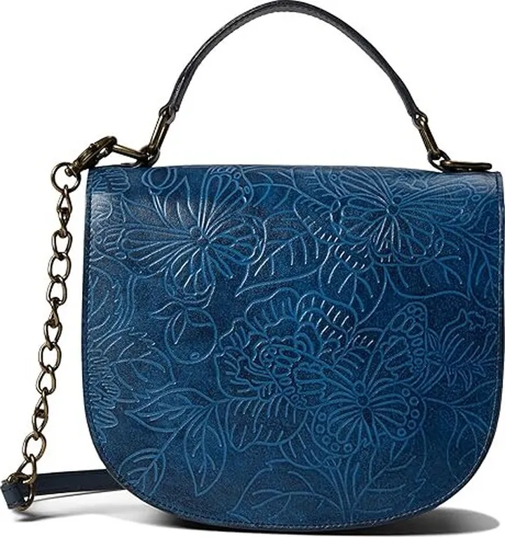 Anuschka Small Flap Crossbody 694 (Tooled Butterfly Ocean) Handbags