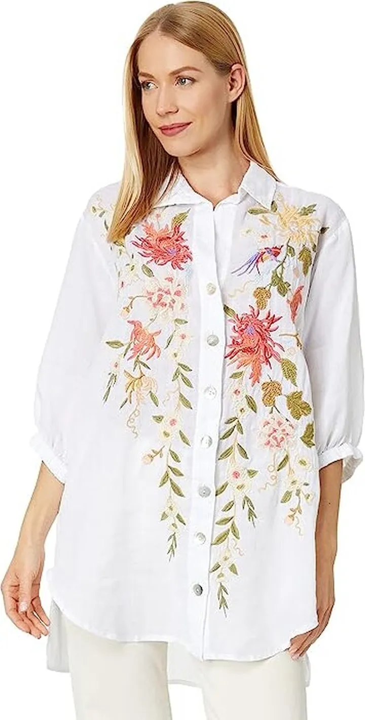 Johnny Was Nalina Oversized Weekend Tunic (White) Women's Clothing