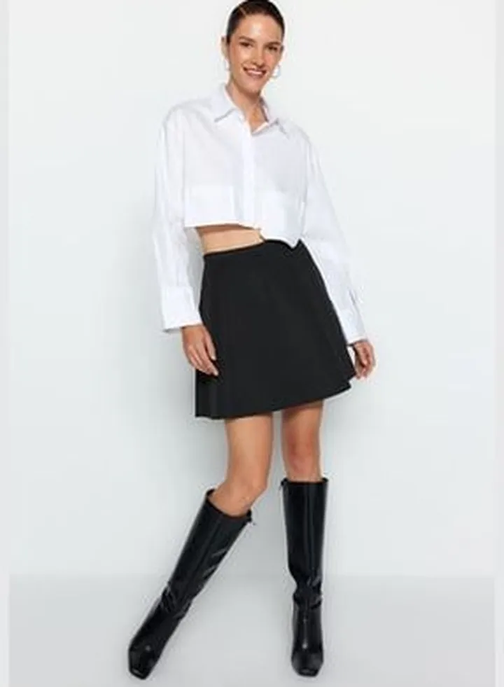 Black Skater Mini Knitted Skirt TWOAW24ET00215