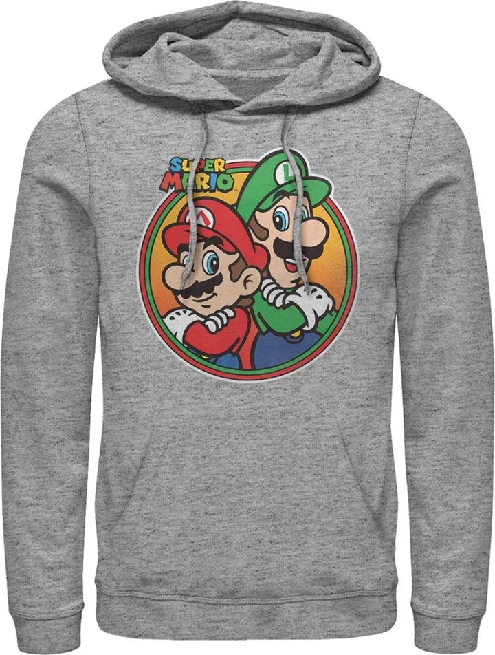 Men's Nintendo Mario Luigi Back to Back Pull Over Hoodie - Athletic Heather - 2X Large