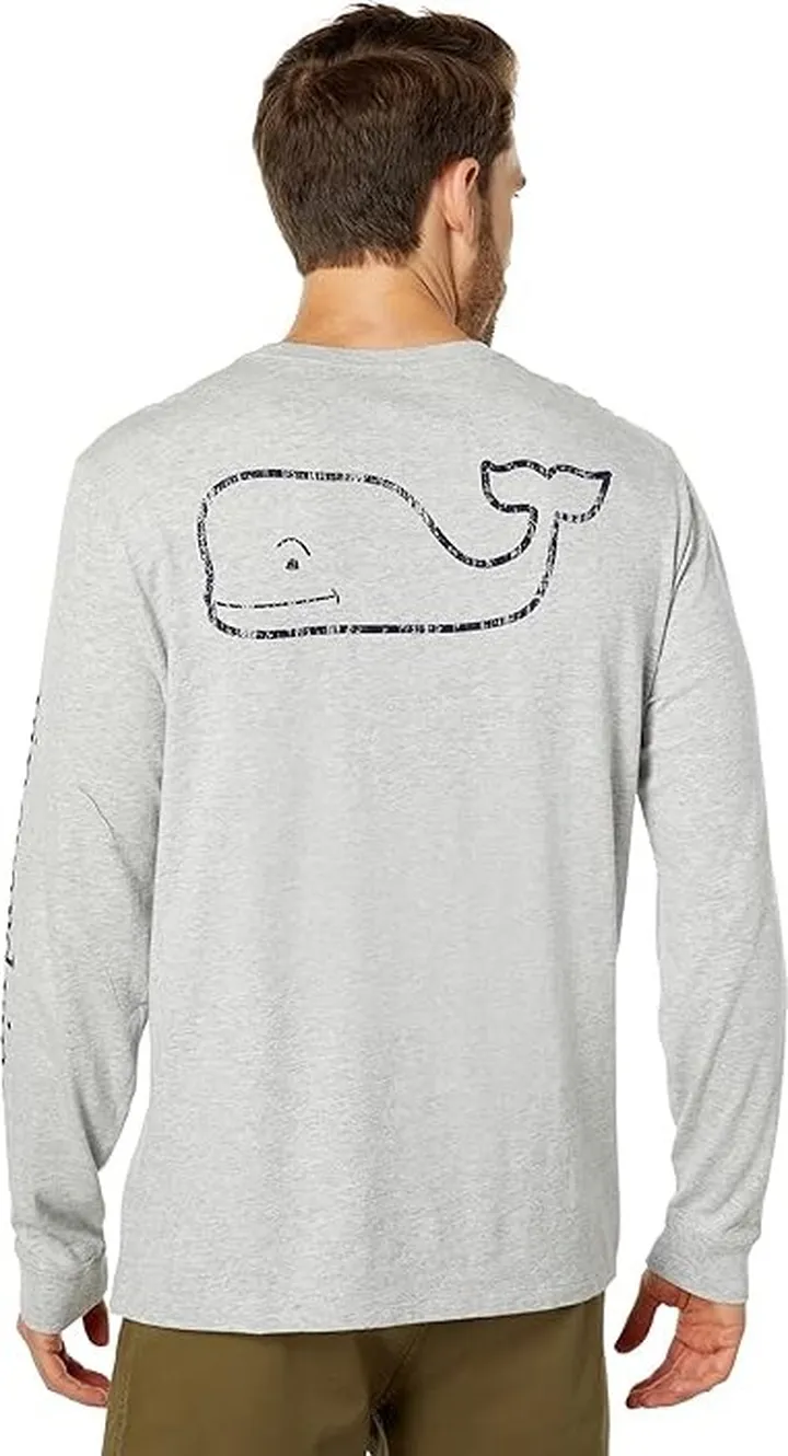 Vineyard Vines Long Sleeve Vintage Whale Pocket T-Shirt (Grey Heather) Men's Clothing