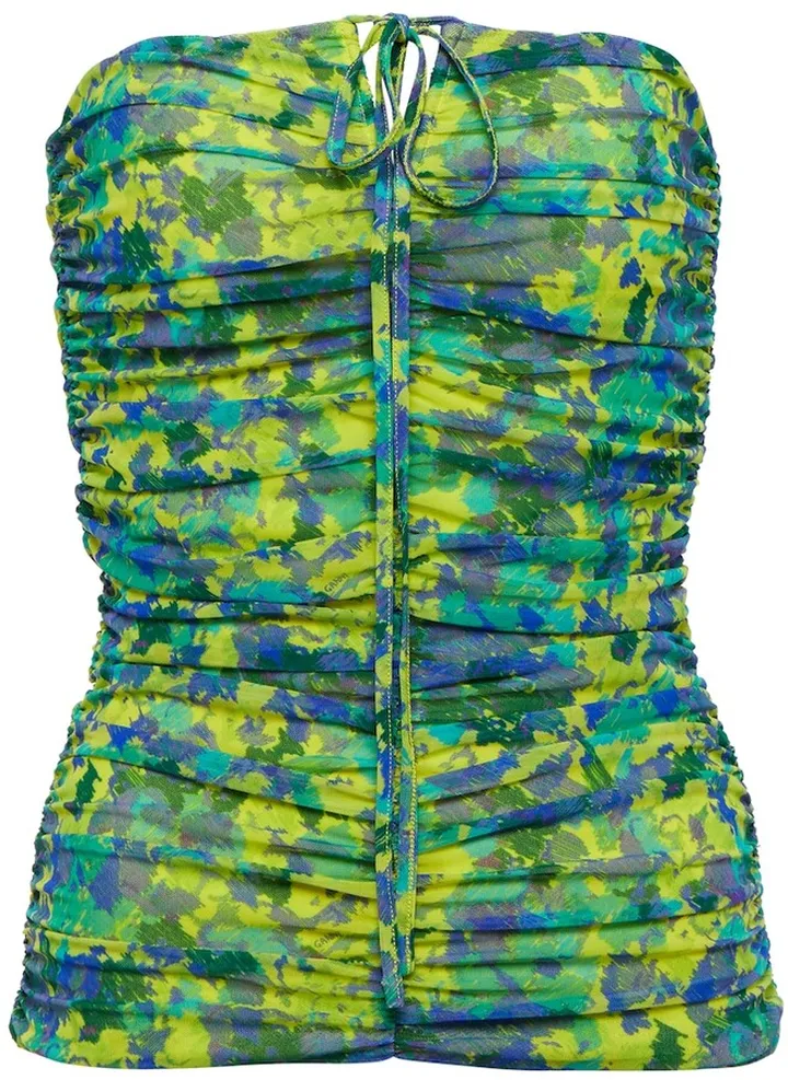 Halterneck printed mesh top