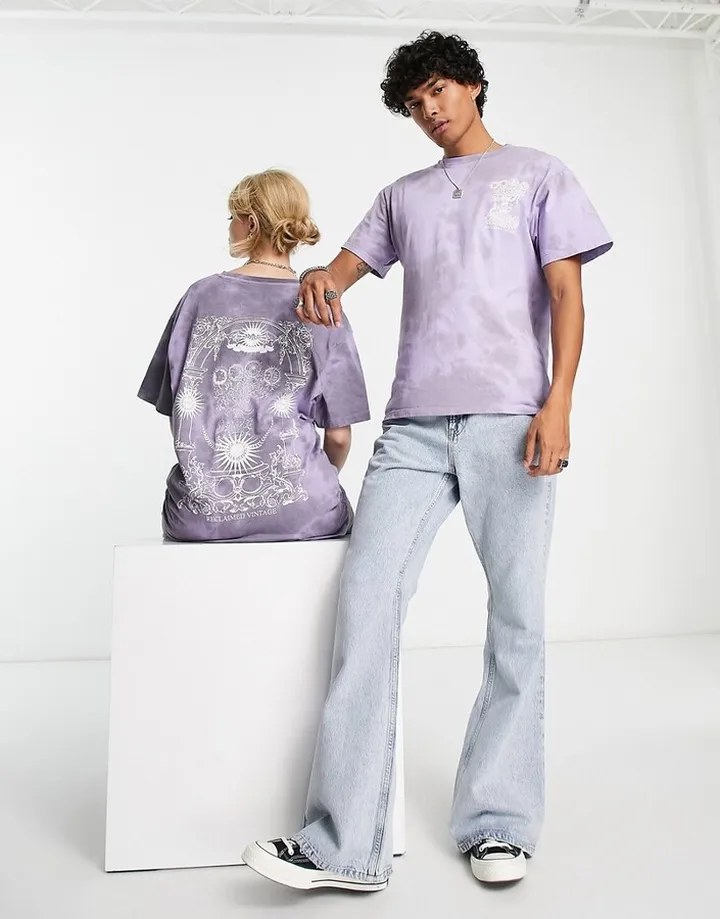 Reclaimed Vintage unisex mystic back graphic t-shirt in purple