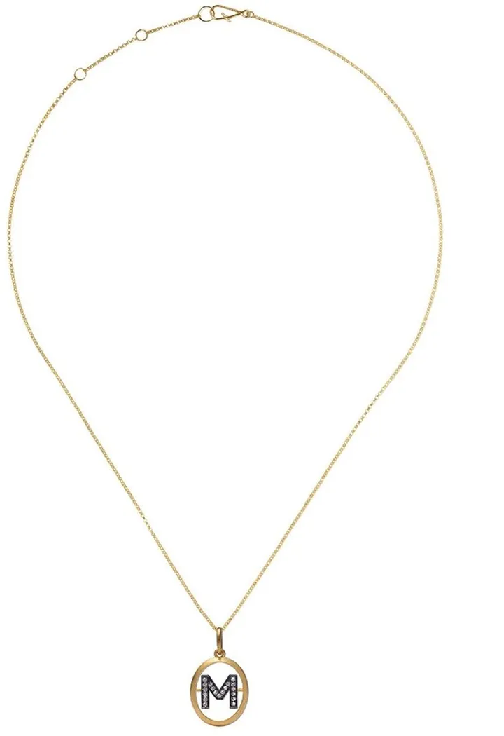 14kt and 18kt yellow gold M diamond initial pendant necklace