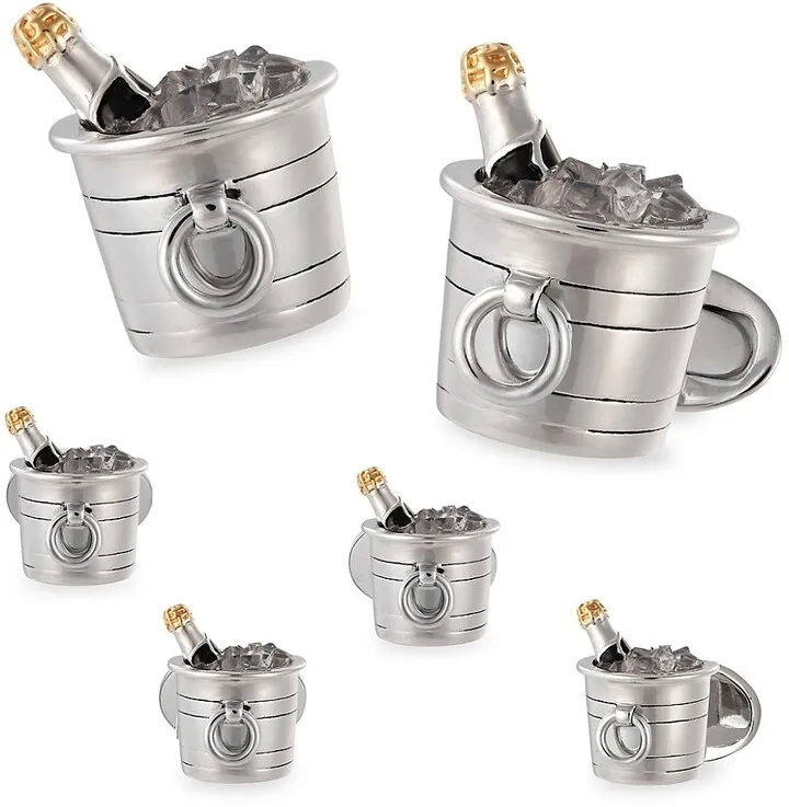 6-Piece Sterling Silver Champagne Bucket Cufflink & Shirt Stud Set