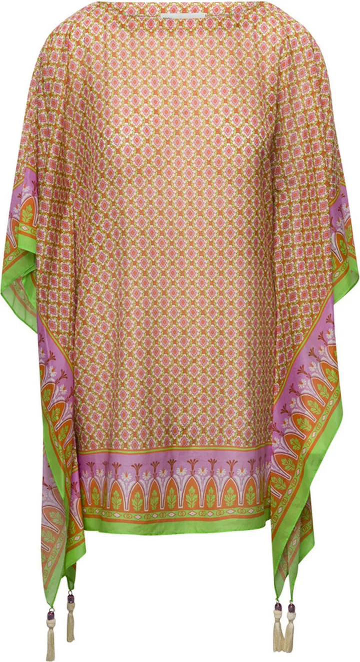 Multicolor Geometric Printed Beach Tunic In Cotton And Silk Woman Tory Burch