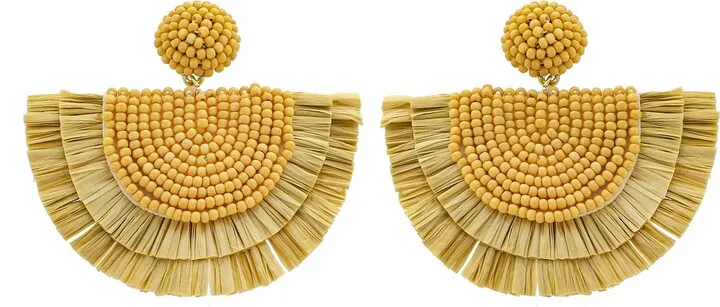 Natural Raffia Seed Bead Crescent Drop Earrings