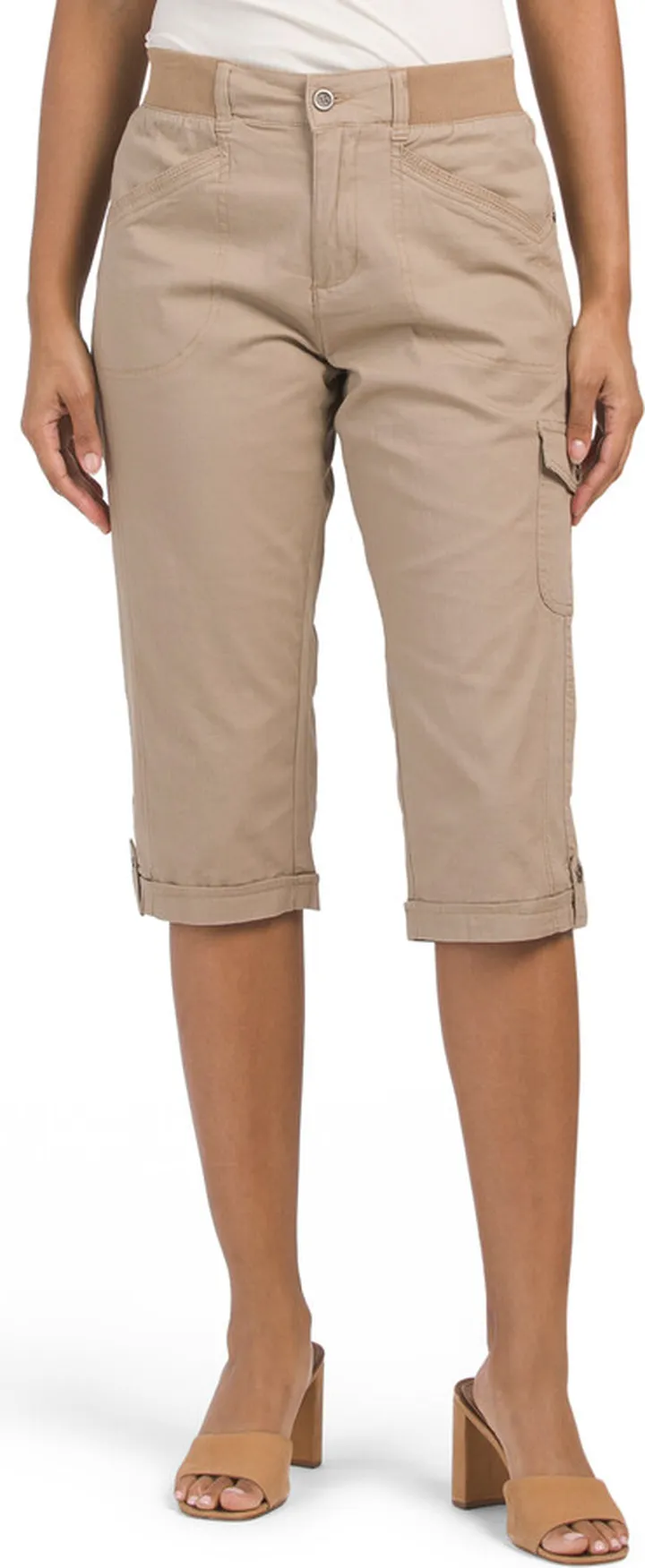 Knit Waist Cargo Capri Pants