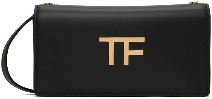 TOM FORD Black Leather 'TF' Shoulder Bag