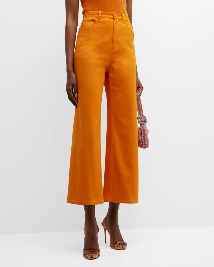 High-Rise Wide-Leg Crop Stretch Cotton Twill Jeans