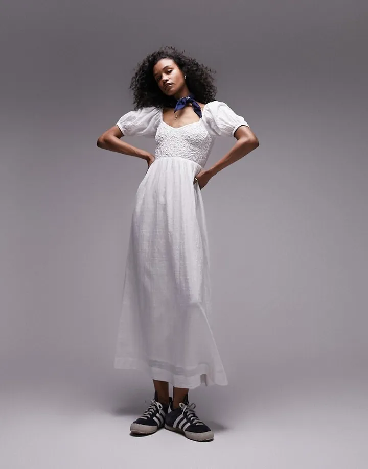 Topshop textured bust maxi dress in ivory