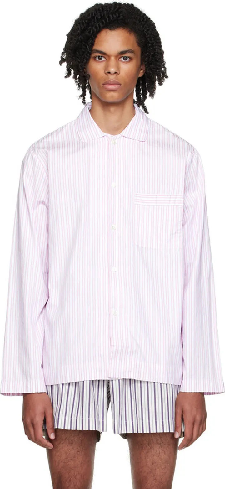 Tekla Pink Stripe Long Sleeve Pyjama Shirt