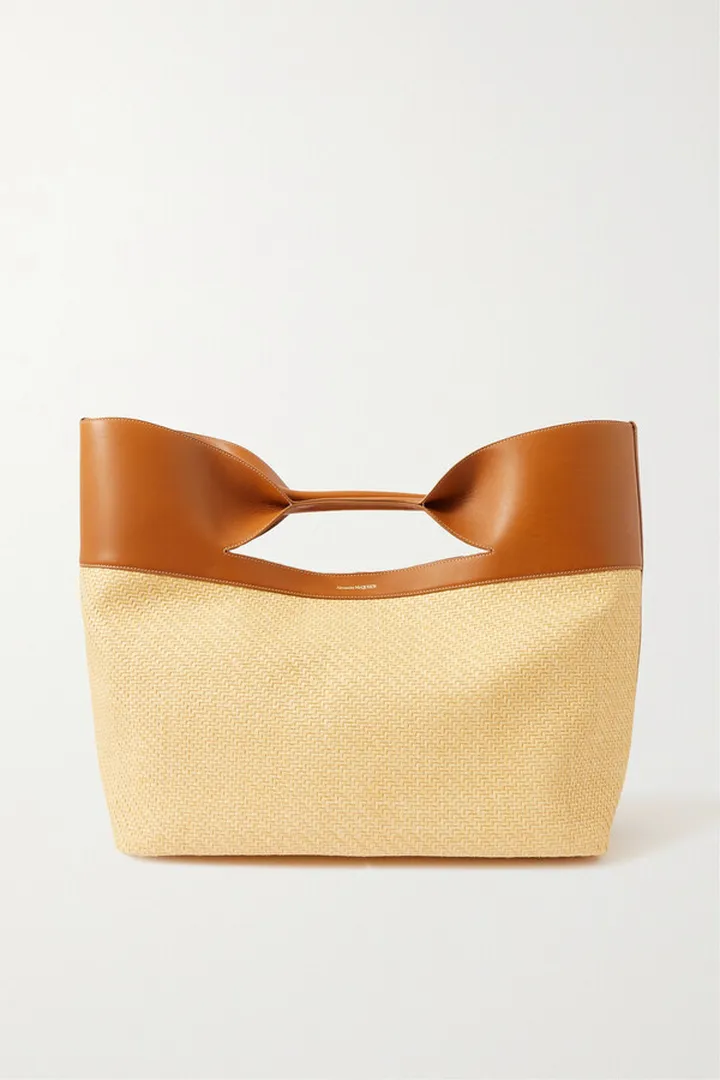 Alexander McQueen - The Bow Large Leather-trimmed Woven Tote - Brown