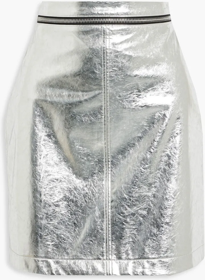 Zip-detailed metallic faux leather mini skirt