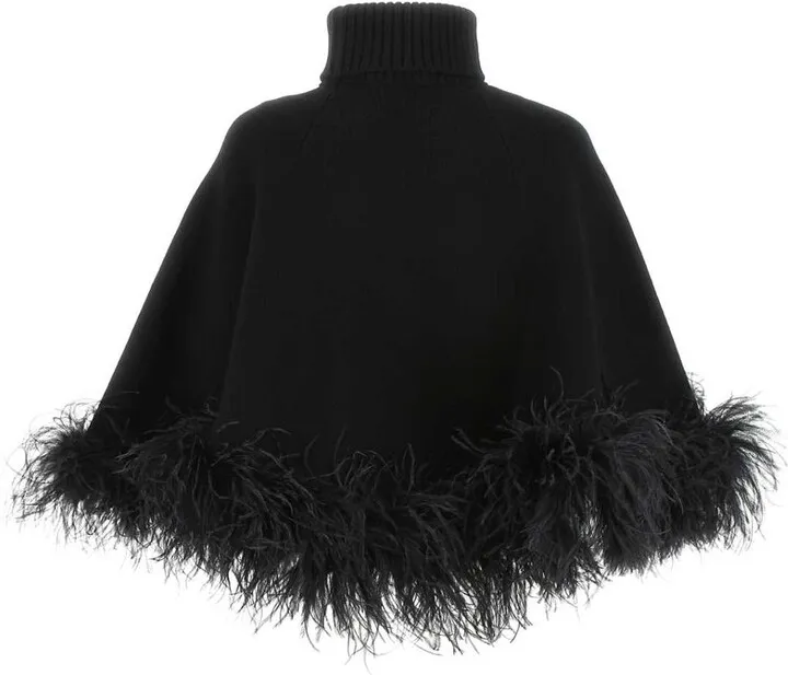 Valentino Feather-Trim Long-Sleeved Cape