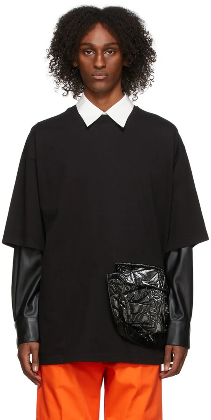 We11done Black Oversized Cargo Pocket T-Shirt