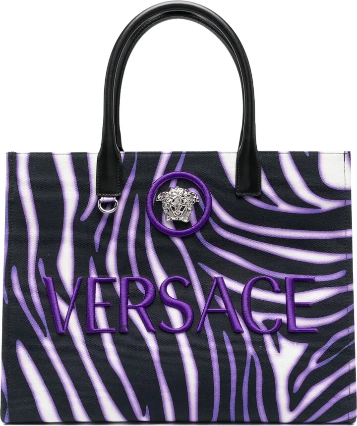 Logo-Embroidered Zebra Tote Bag
