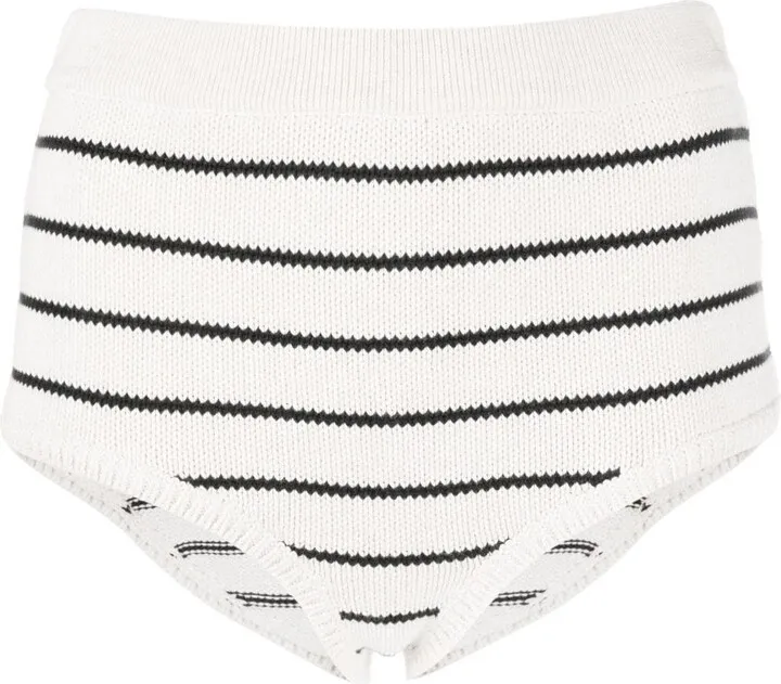 Striped Knitted Cotton Mini Shorts