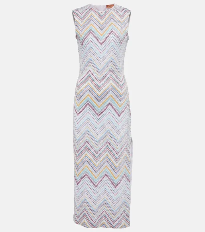 Zig-zag boucle knit midi dress