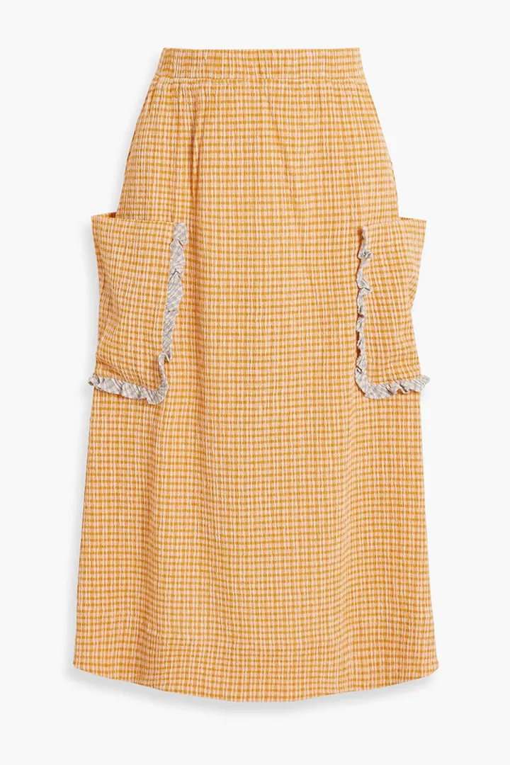 Mila gingham crinkled-gauze midi skirt