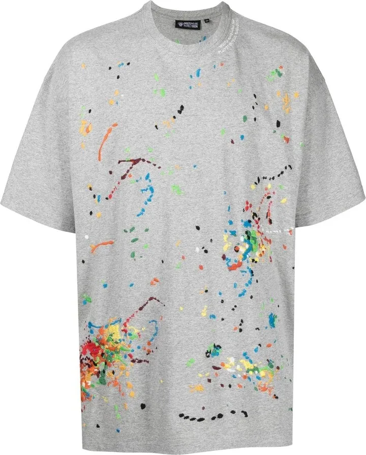 Paint-embroidered cotton T-shirt