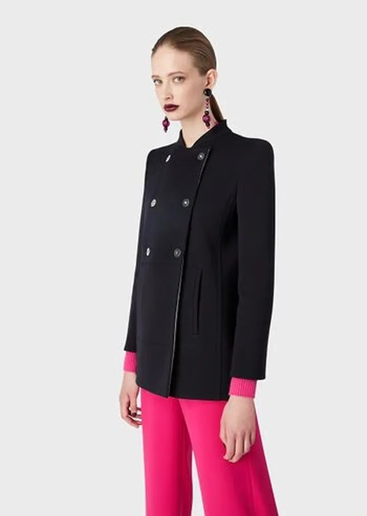 Double-breasted peacoat in double-faced wool Armani Sustainability Values