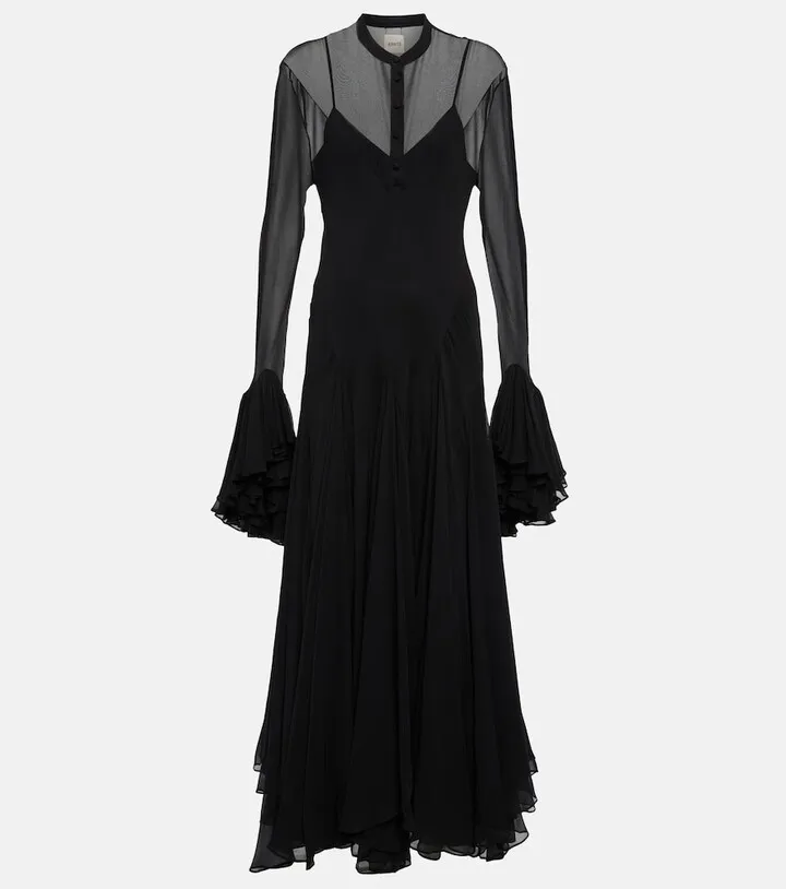 Sheer long-sleeve silk maxi dress