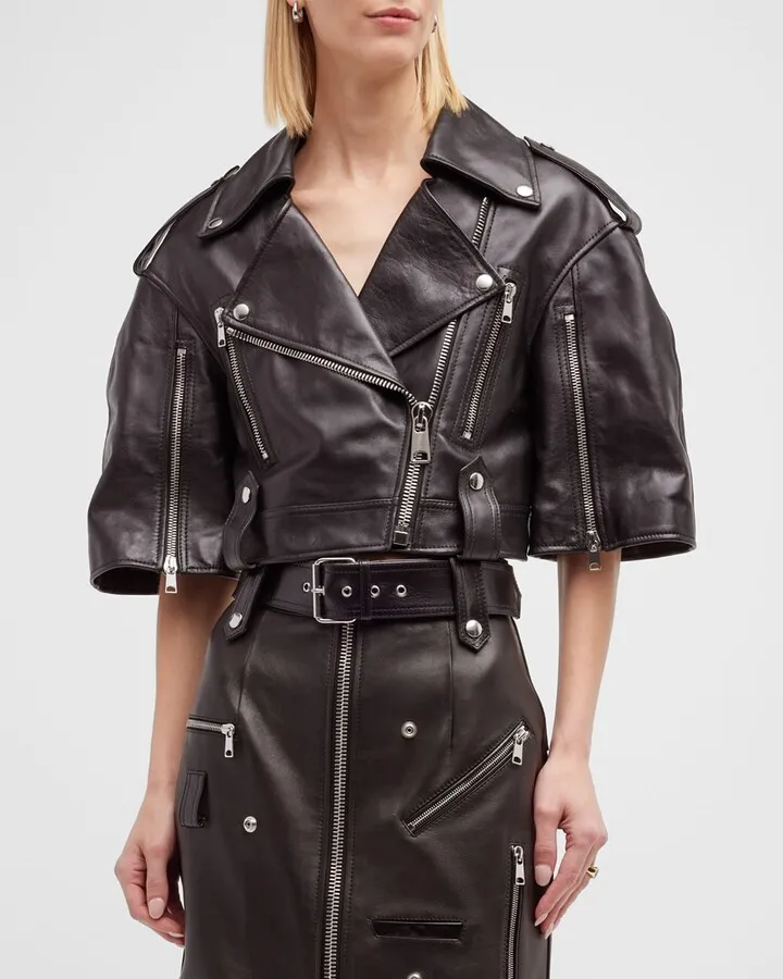 Leather Crop Biker Cape
