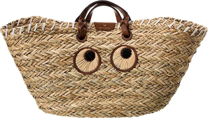 Anya Hindmarch Paper Eyes Large Seagrass & Leather Tote