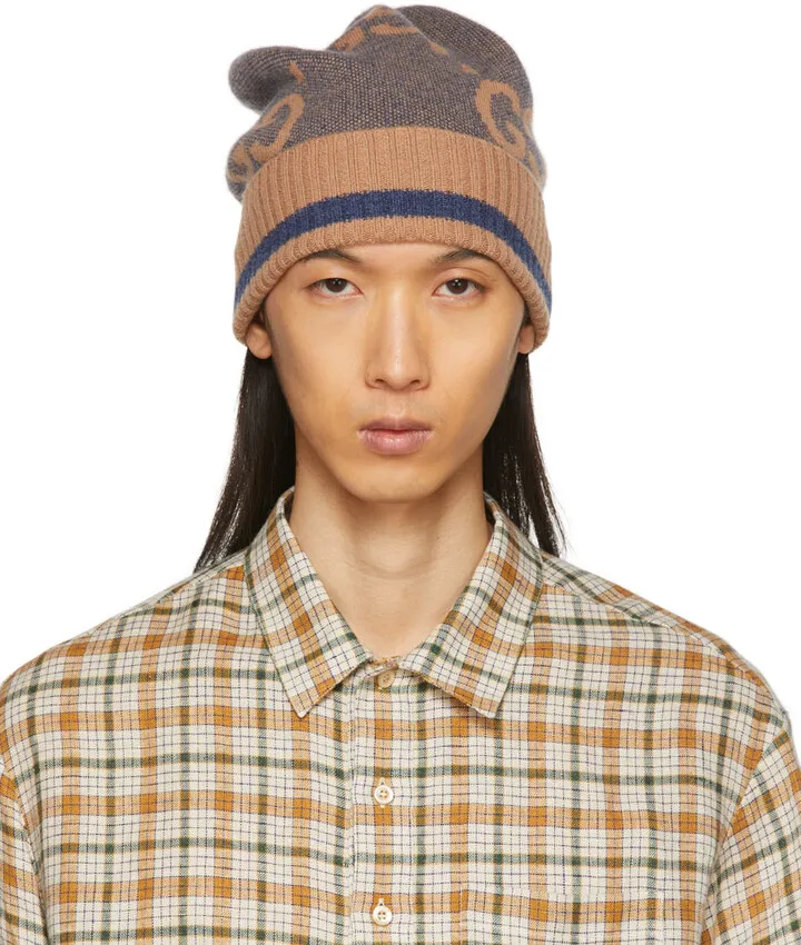 Gucci Blue & Brown Cashmere Beanie