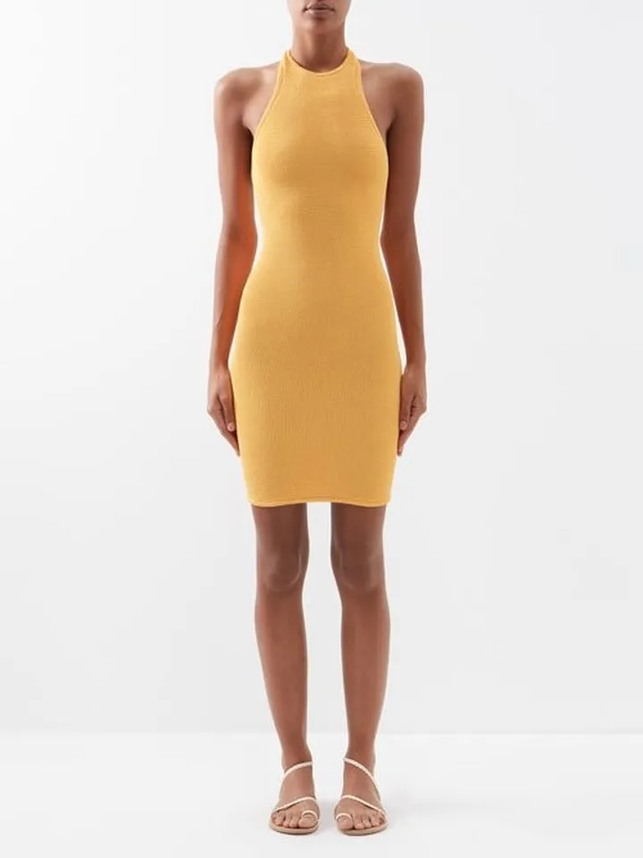 Polly Halterneck Crinkle-knit Dress