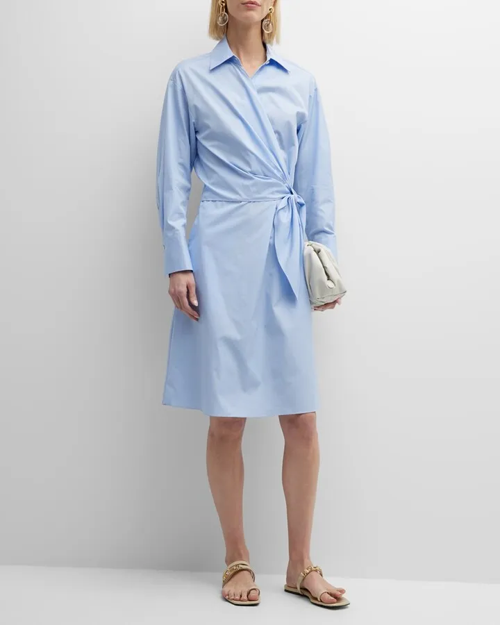 Long-Sleeve Short Wrap Shirtdress