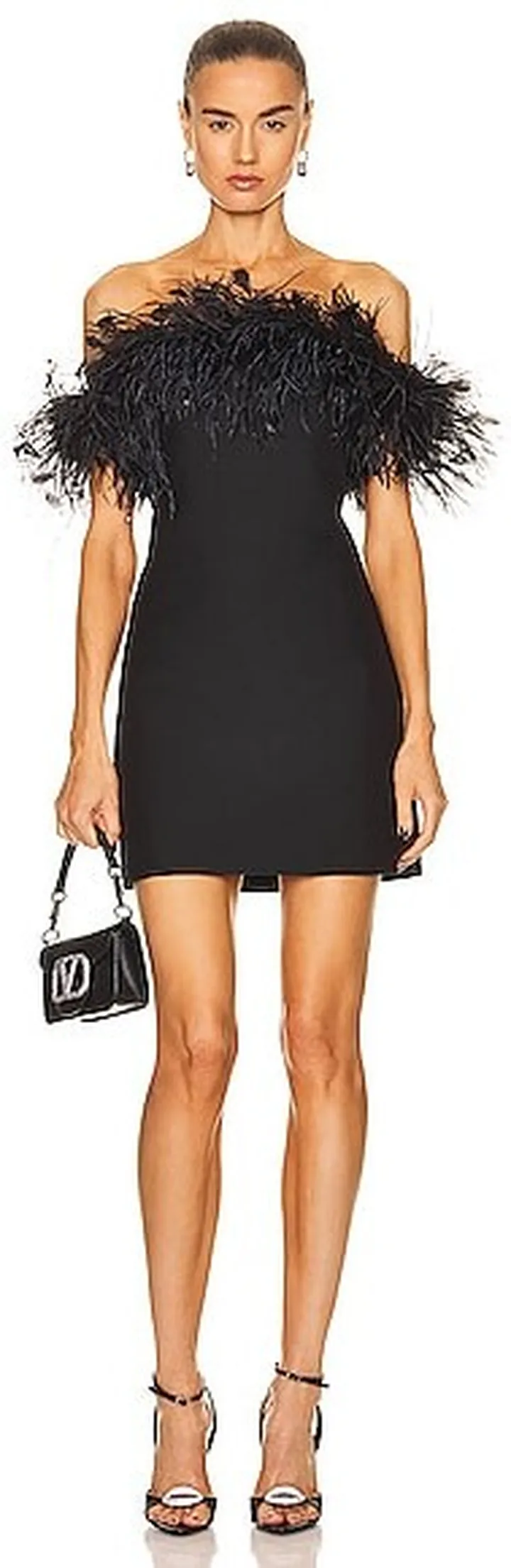 Valentino Off The Shoulder Dress With Feathers in Black