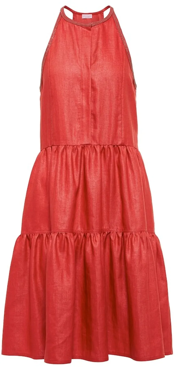 Embellished linen-blend minidress