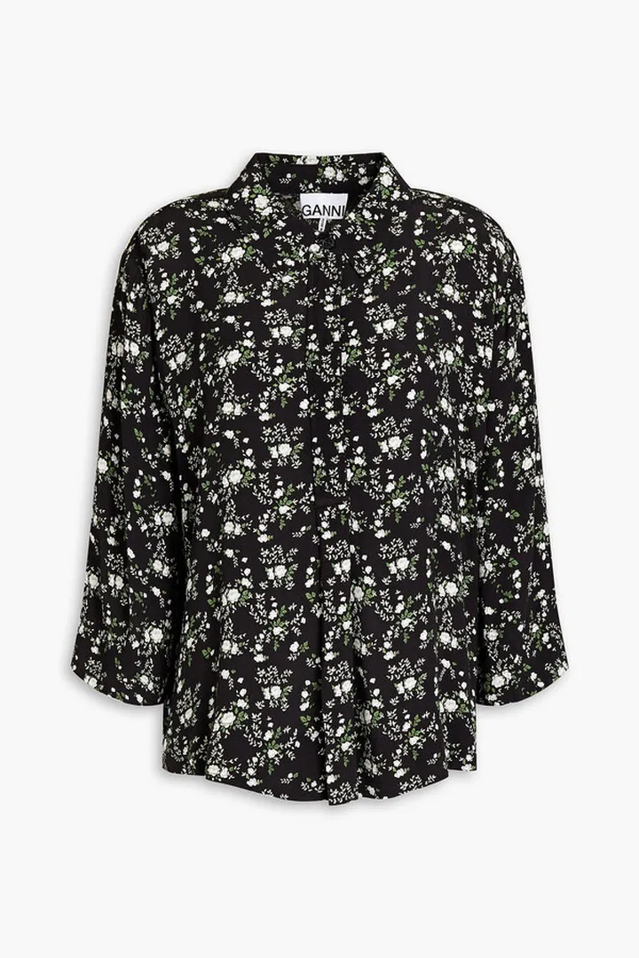 Floral-print crepe blouse