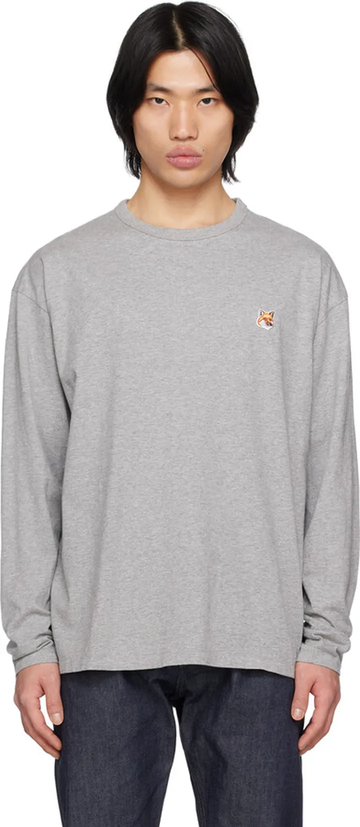 Maison Kitsuné Gray Fox Head Long Sleeve T-Shirt