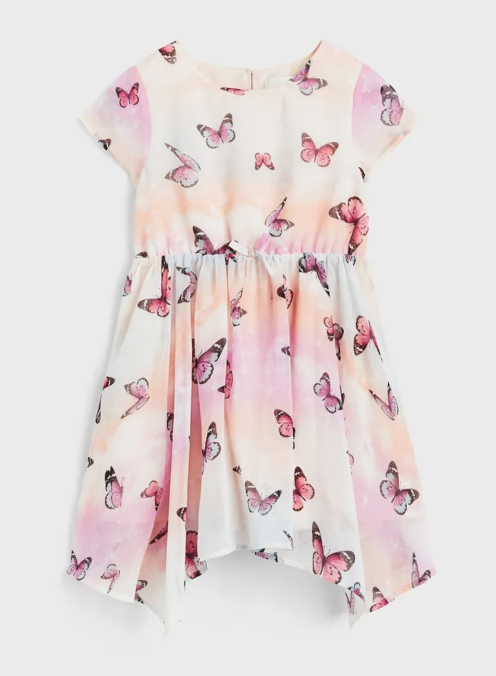 Kids Butterfly Print Midi Dress