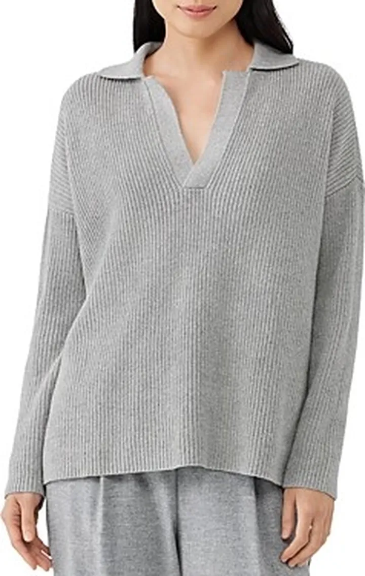 Eileen Fisher Ribbed Cotton & Cashmere Pullover