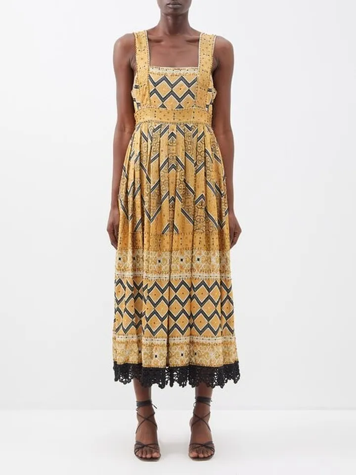 Veeda Embroidered Linen-blend Midi Dress
