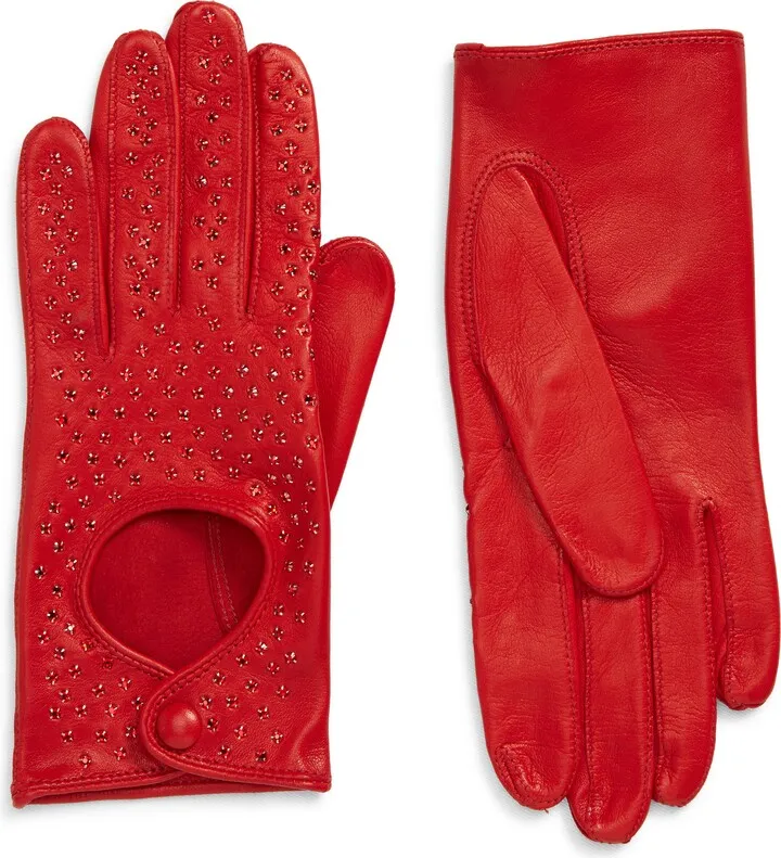 Leather & Crystal Driving Gloves
