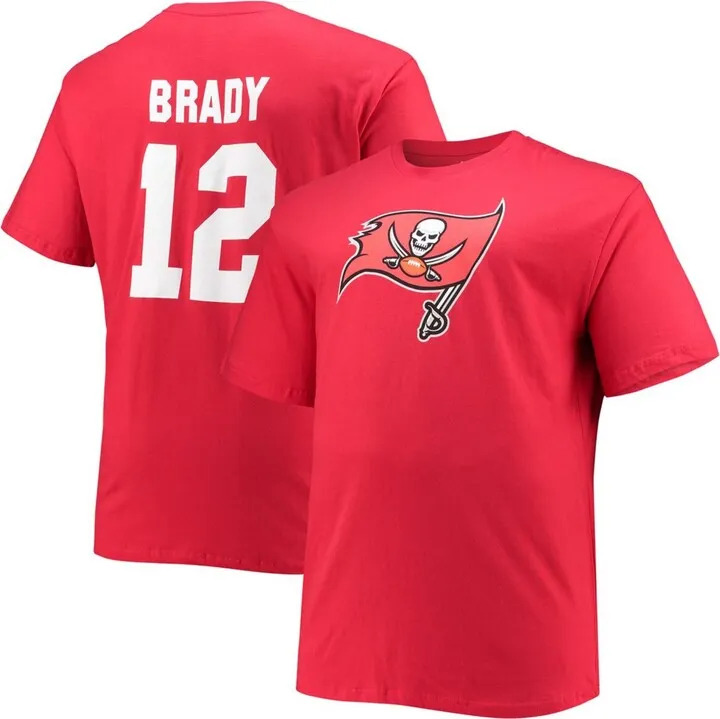 Men's Big and Tall Tom Brady Red Tampa Bay Buccaneers Player Name Number T-shirt