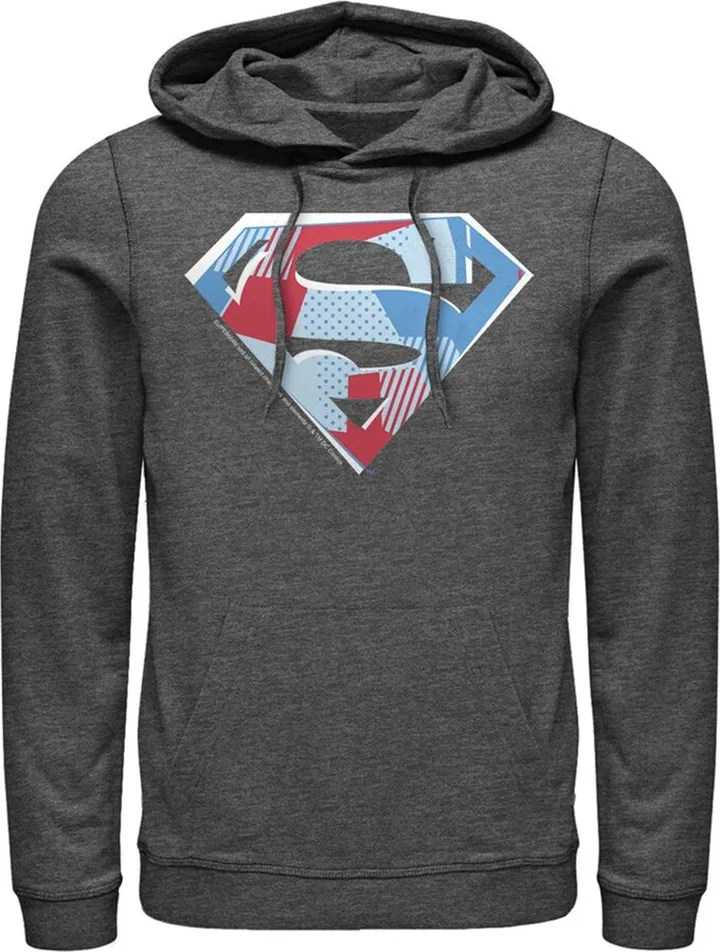 Men's Superman Logo Geometric Pull Over Hoodie - Charcoal Heather - Large