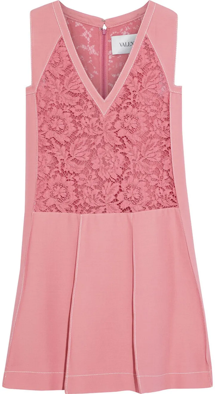 Corded lace-paneled wool and silk-blend twill mini dress
