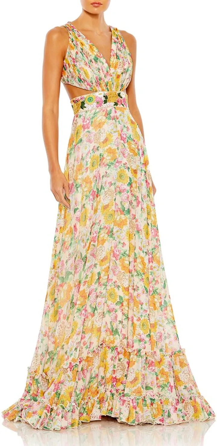 Cutout Floral Print Ballgown