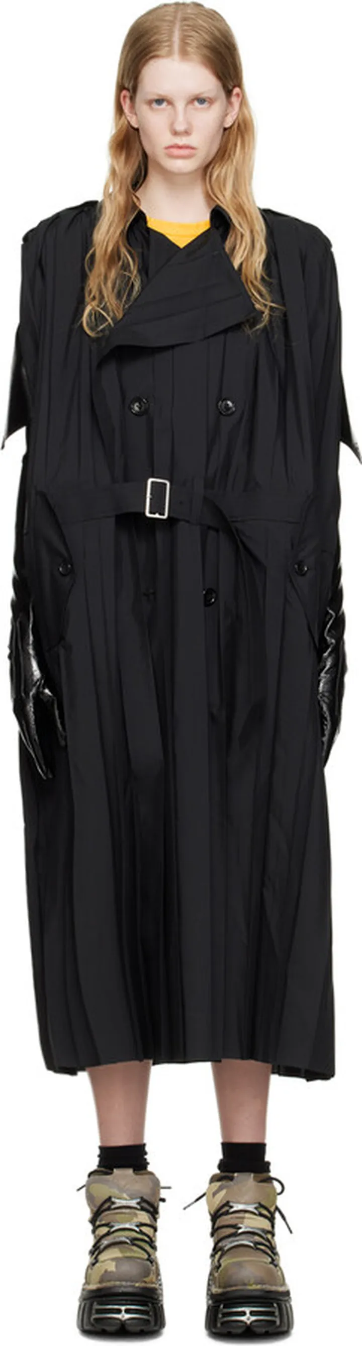 Junya Watanabe Black Pleated Trench Coat