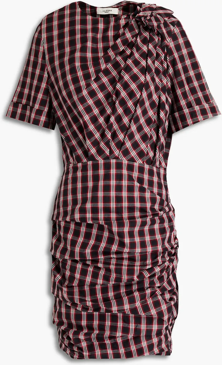 Oria ruched checked cotton-poplin mini dress